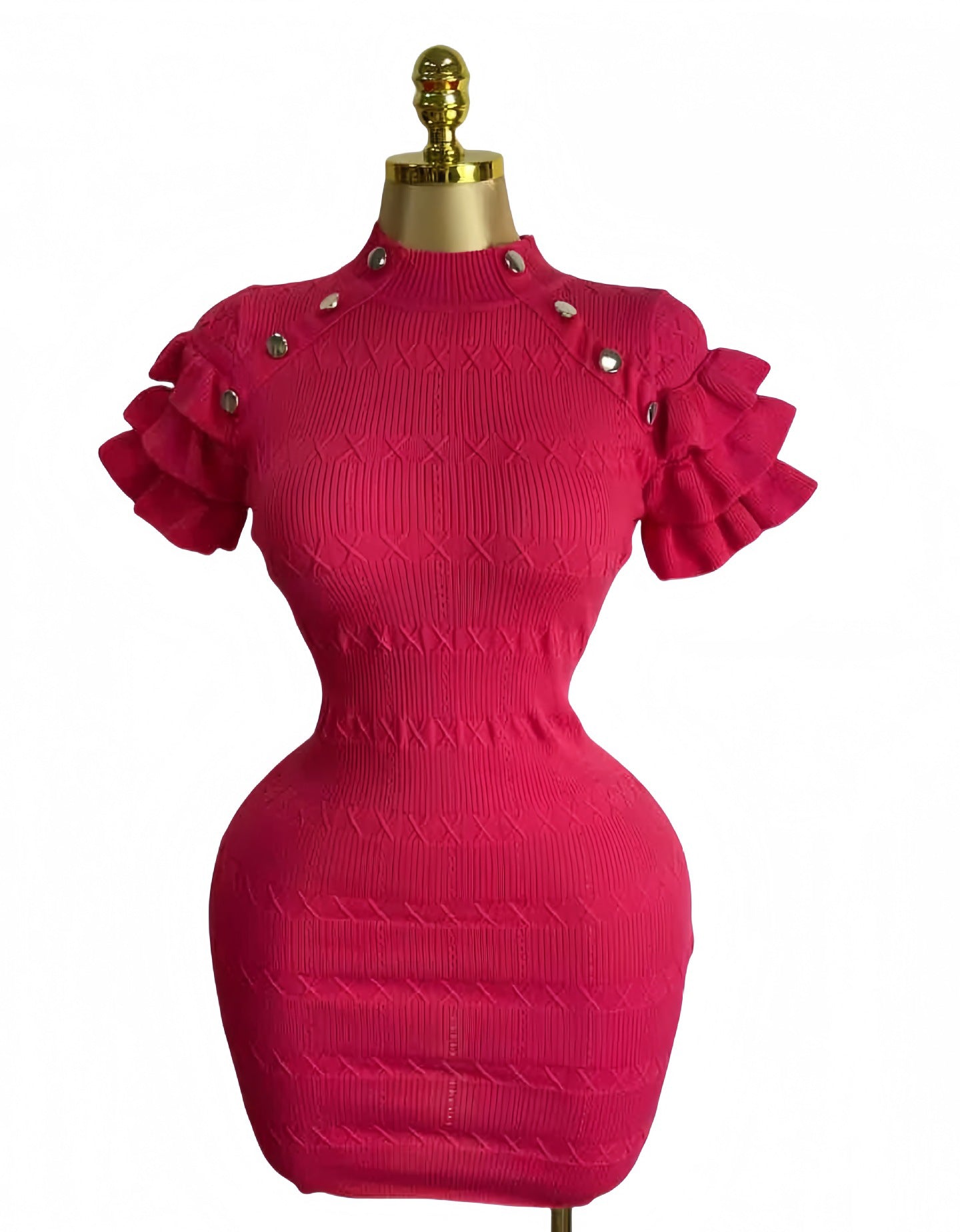 Metal Button Stand Collar Slim Fit Knit Bodycon Dress 10