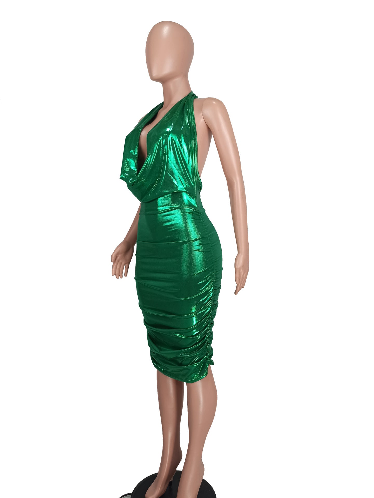 Ladies Sexy Low Neck Low Back Shiny Dress 19