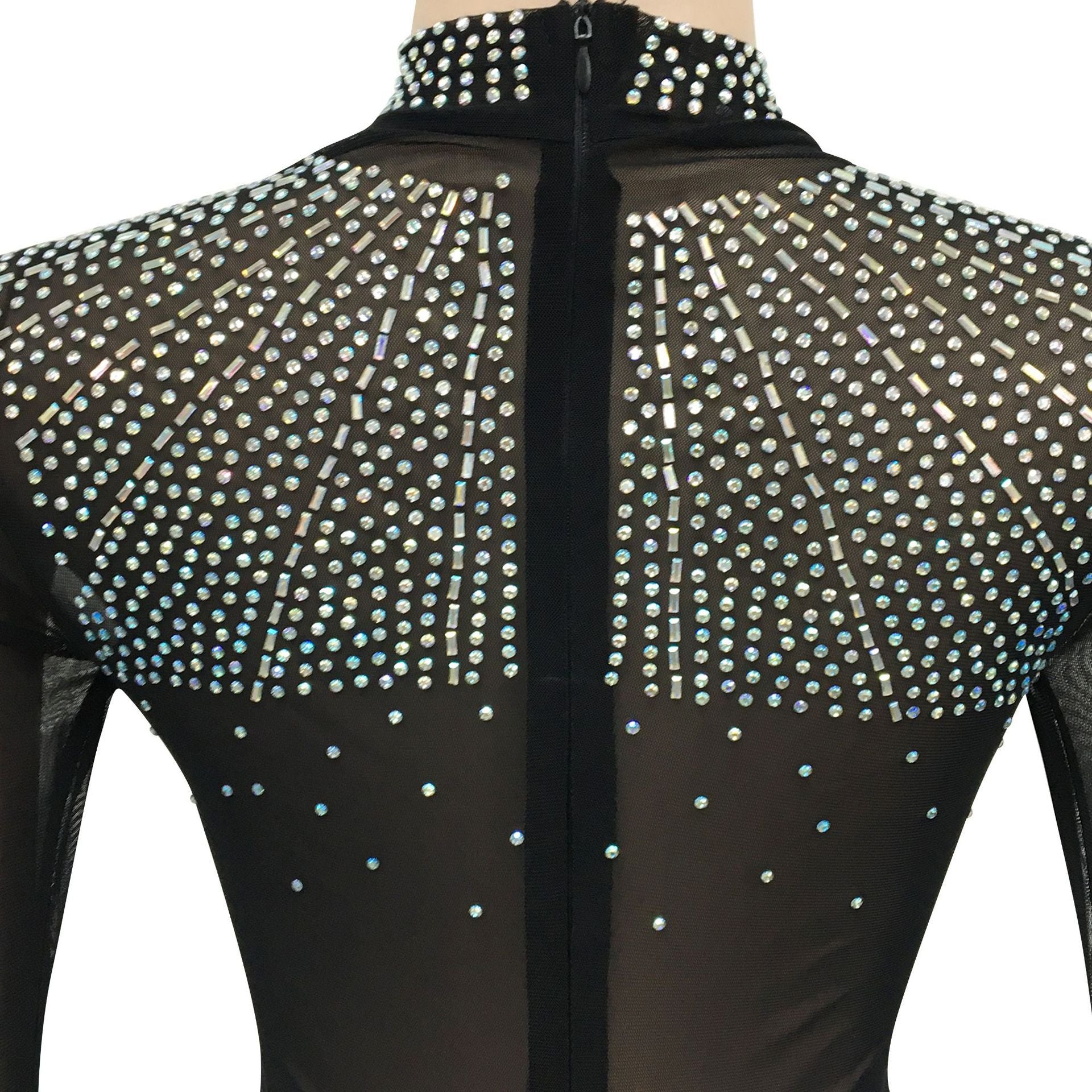 Women Sexy Beaded Mesh See-Through Bodycon Dress 9