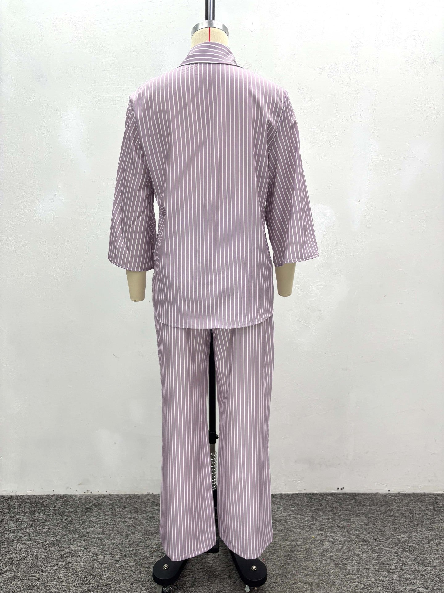 Plus-size African Women casual turndown collar striped shirt and wide-leg pants two-piece set 8