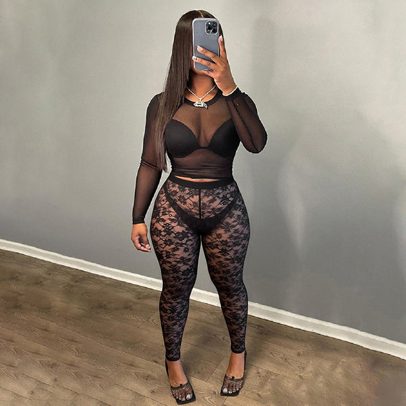 Lace Basic Stretch See-Through Mesh Pants for Women 4