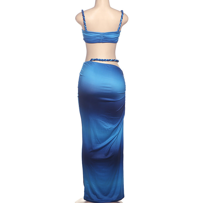 Women Spring Sexy Solid Backless Top and Bodycon Skirt Two-piece Set 28