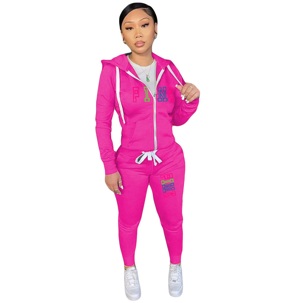 Plus Size Fall/Winter Women's Zipper Print Two Piece Hoodies 7