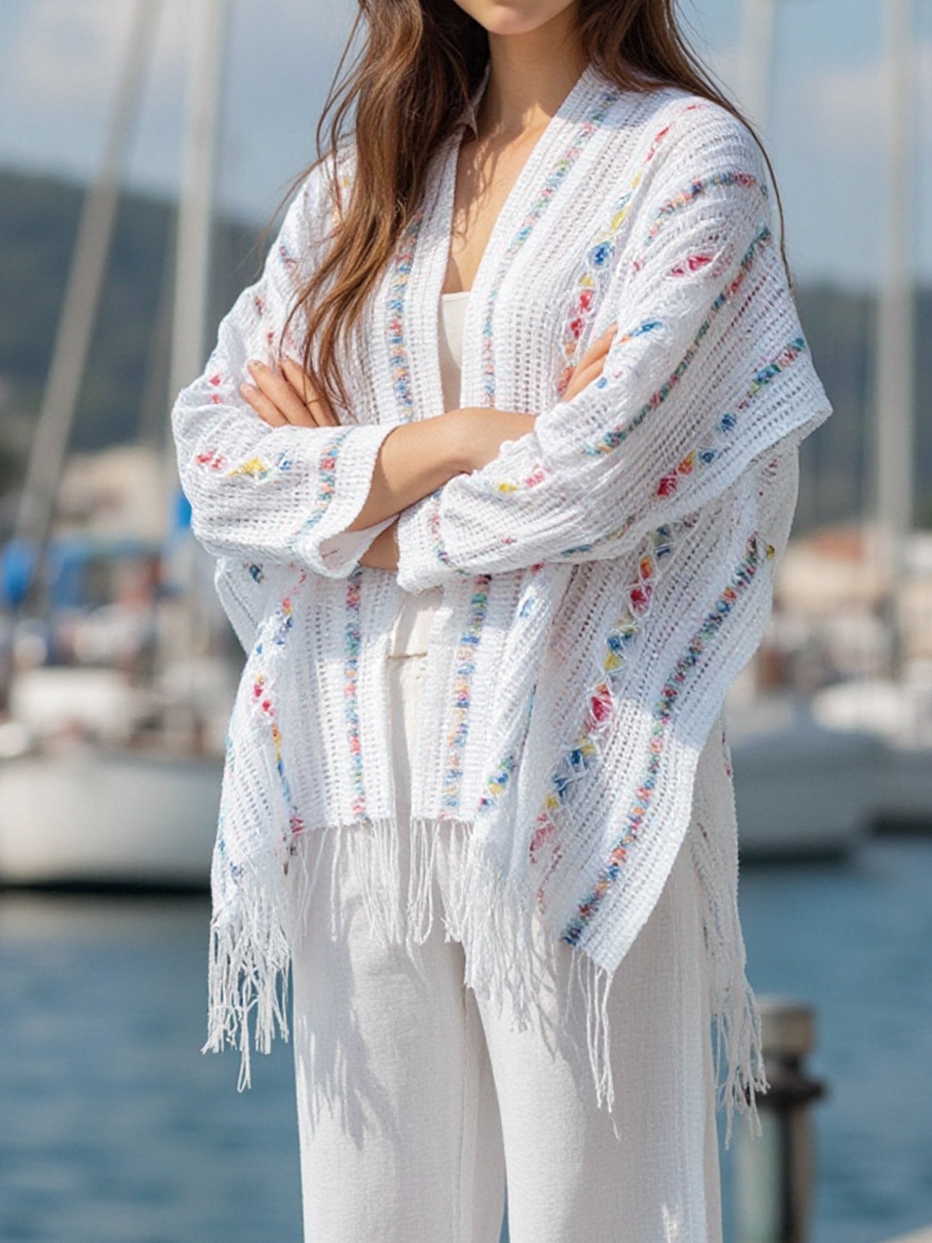 Women’s Summer Thin Tassel Ethnic Cape Outerwear and Warm Shawl 6