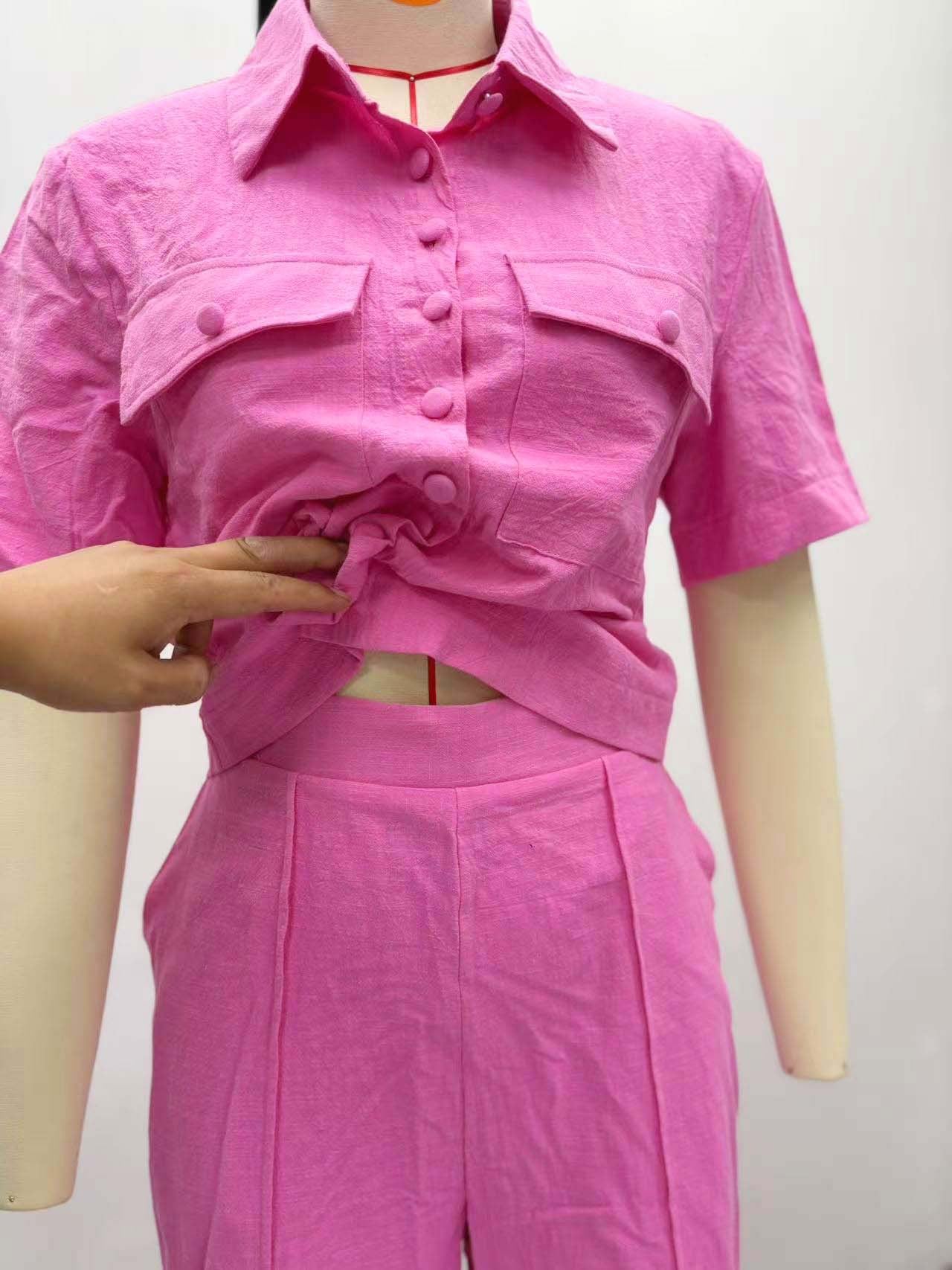 African Women career solid short-sleeved shirt with wide-leg pants two-piece set 13