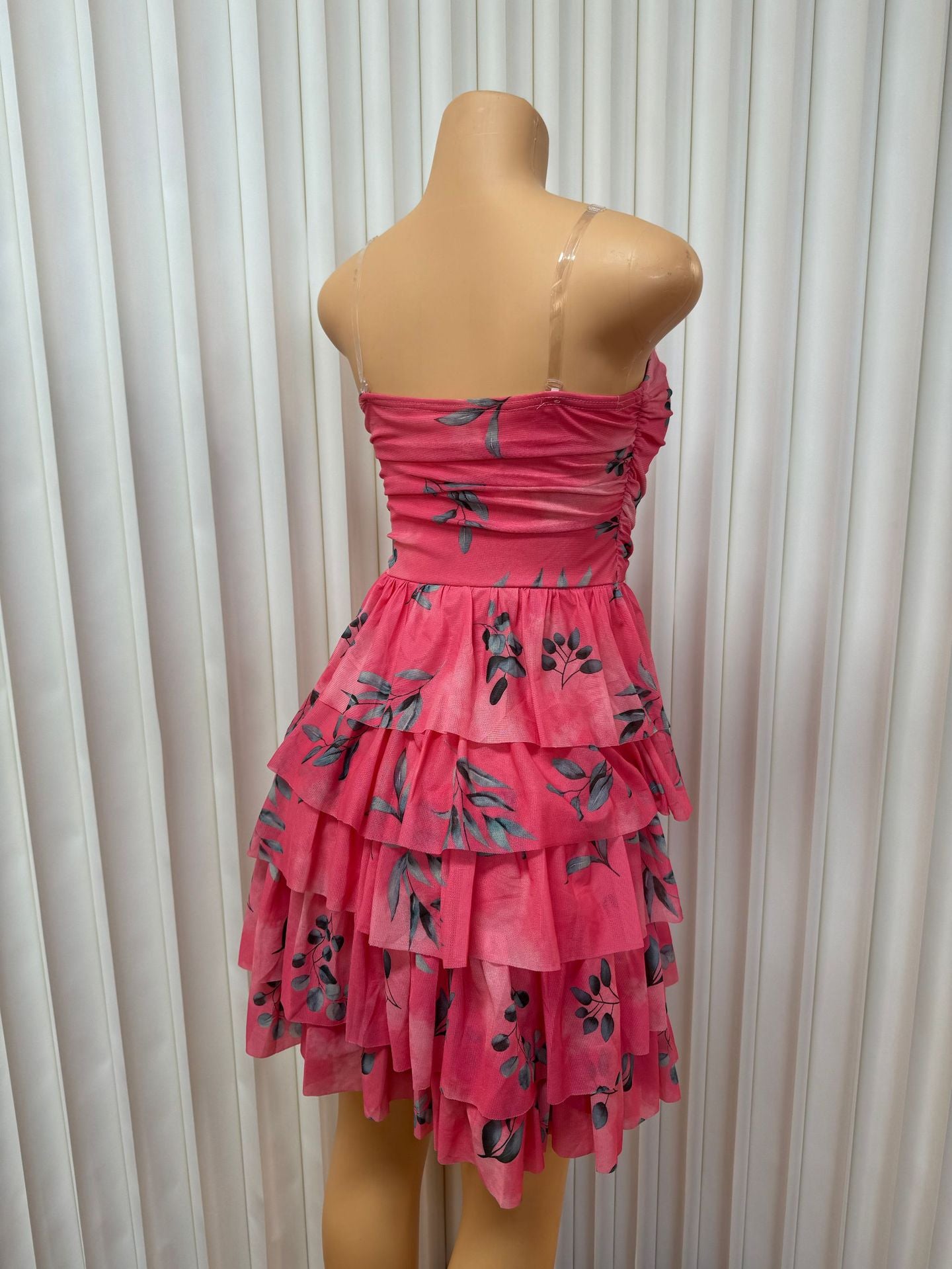 Women Mesh Print Strapless Sexy Backless Cake Dress 5