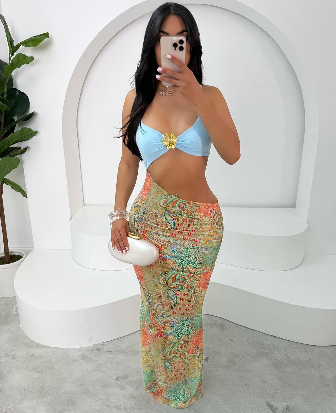 Summer women's sexy printed strap Low Back Slong dress 7