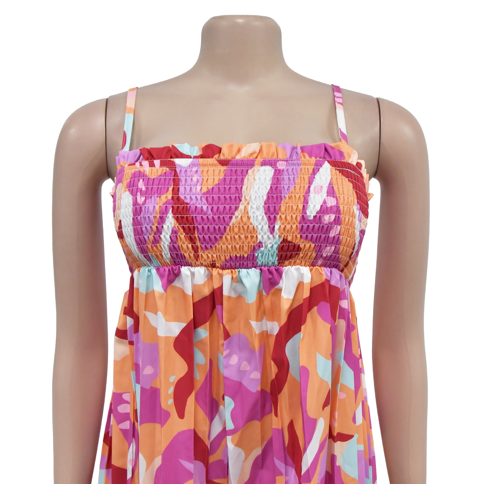 Women Sexy Printed Suspender Pleated Wide Leg Jumpsuit 19