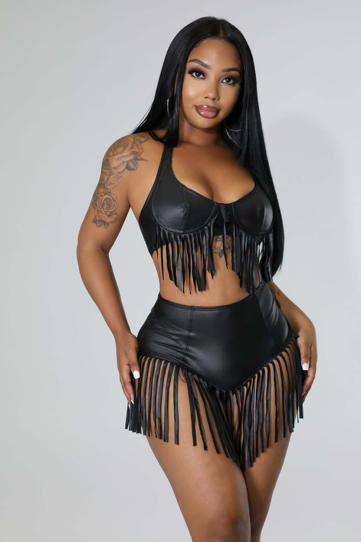 Summer women's fashion sexy nightclub clothes high waist tassel two piece Shorts Set 3