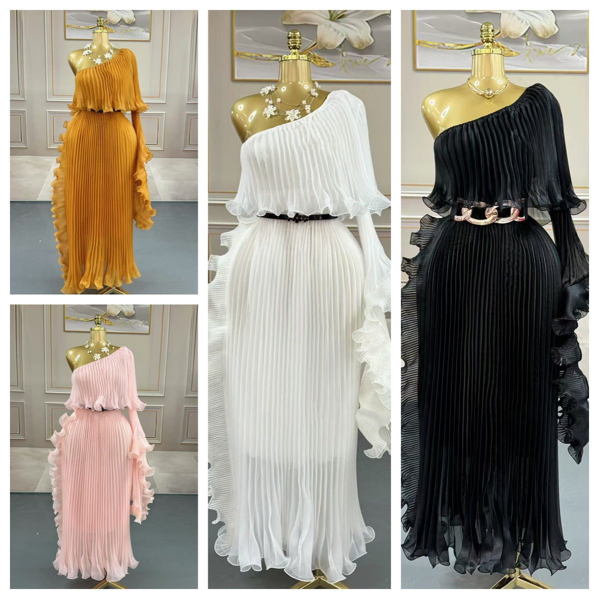 Plus Size Women African Elegant Long Sleeve Pleated Dress 6