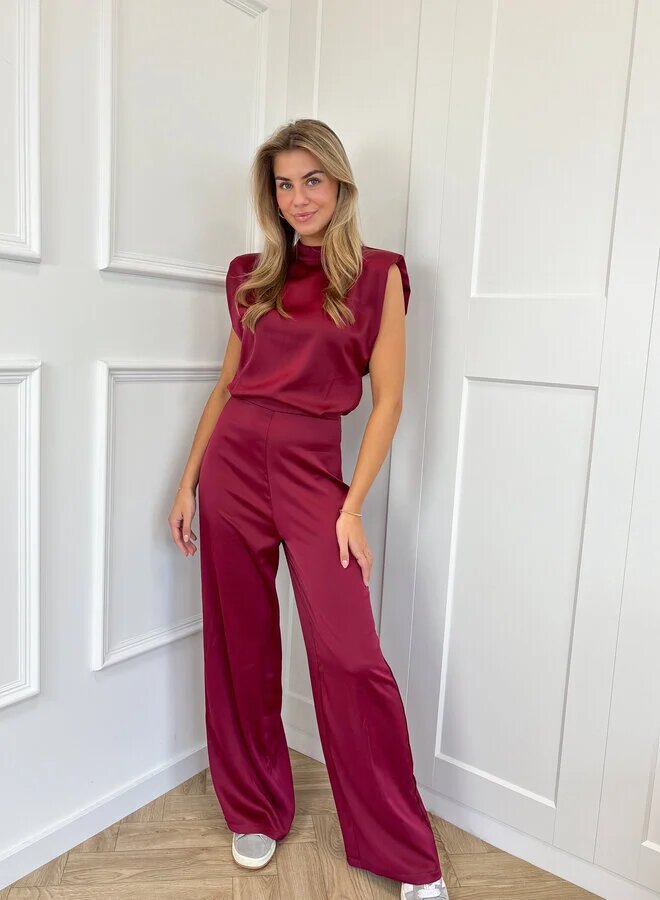 Summer women's clothing solid color Stand Collar sleeveless loose satin Low Back wide-leg jumpsuit 12