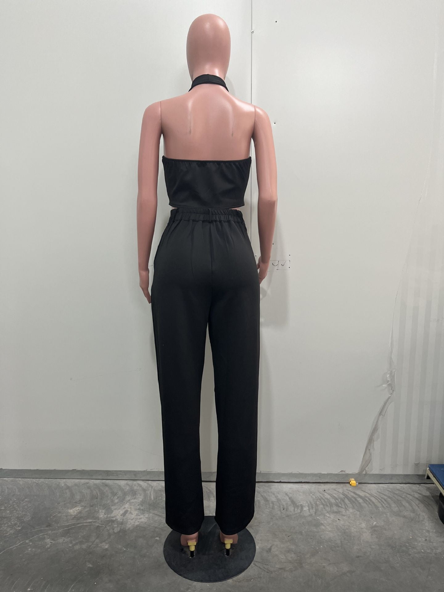 Women solid v-neck Halter Neck vest and PantTwo Piece Set 15