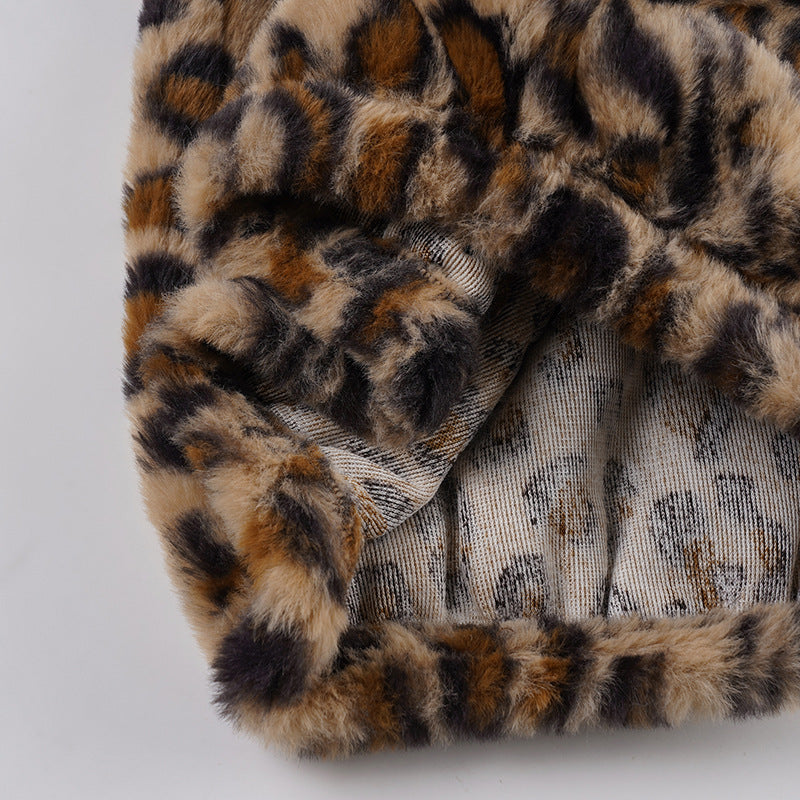 Women Leopard Print Off-Shoulder Long-Sleeved T-Shirt and Furry Shorts Two-Piece Set 31