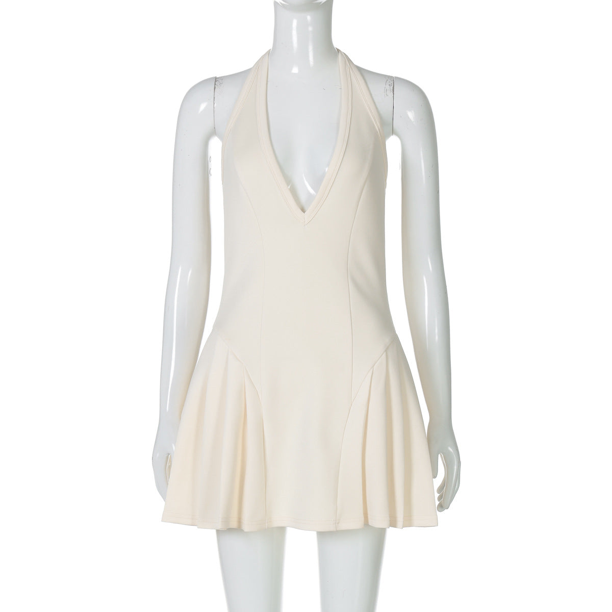 Summer Deep V-Neck Halter Neck Low Back Sexy Slim Waist Bodycon Mini Dress 8