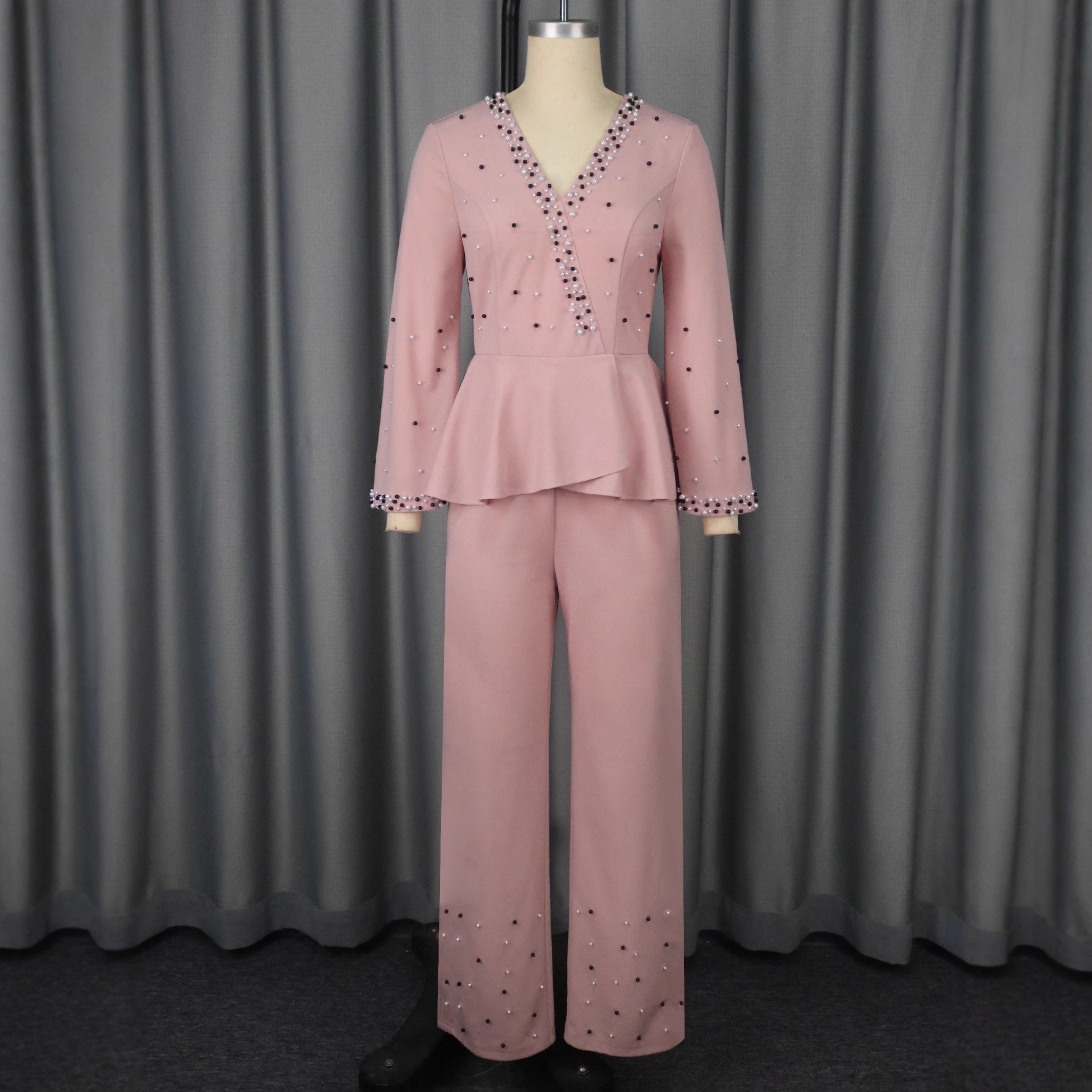 Deep V Ruffle Slim Waist Beaded Elegant Chic Party Jumpsuits 3