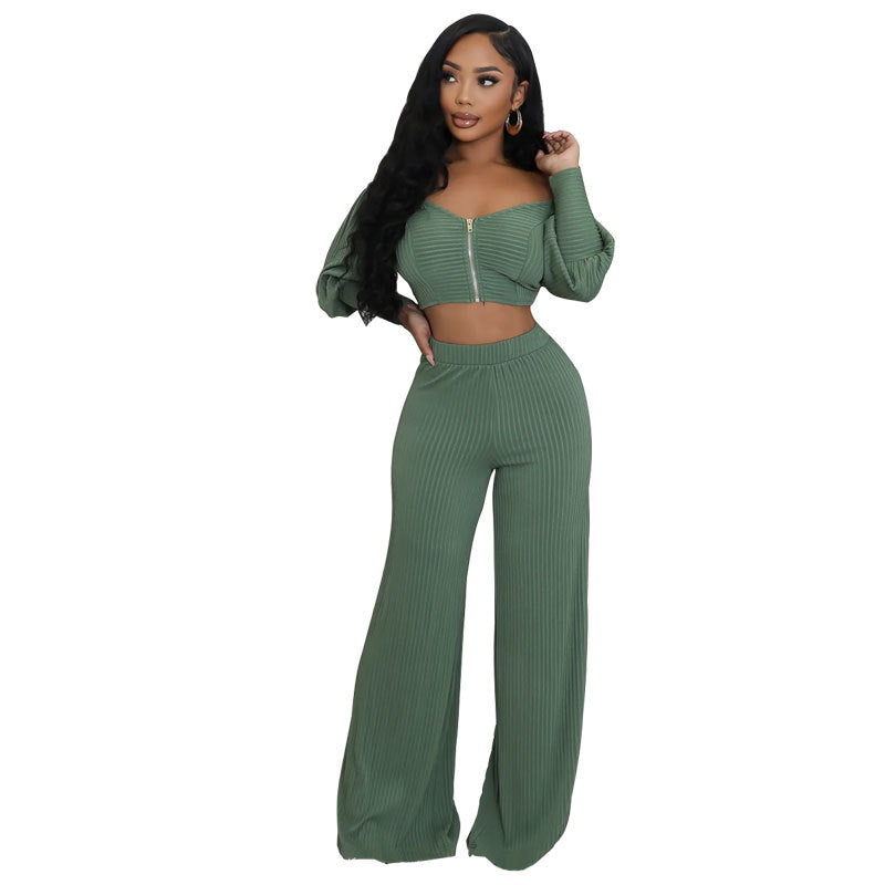 Women Casual Long Sleeve Top and Pant Two-Piece Set 4