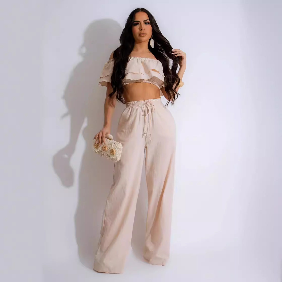 Women Casual Ruffled Top and Pants Two-piece Set 8