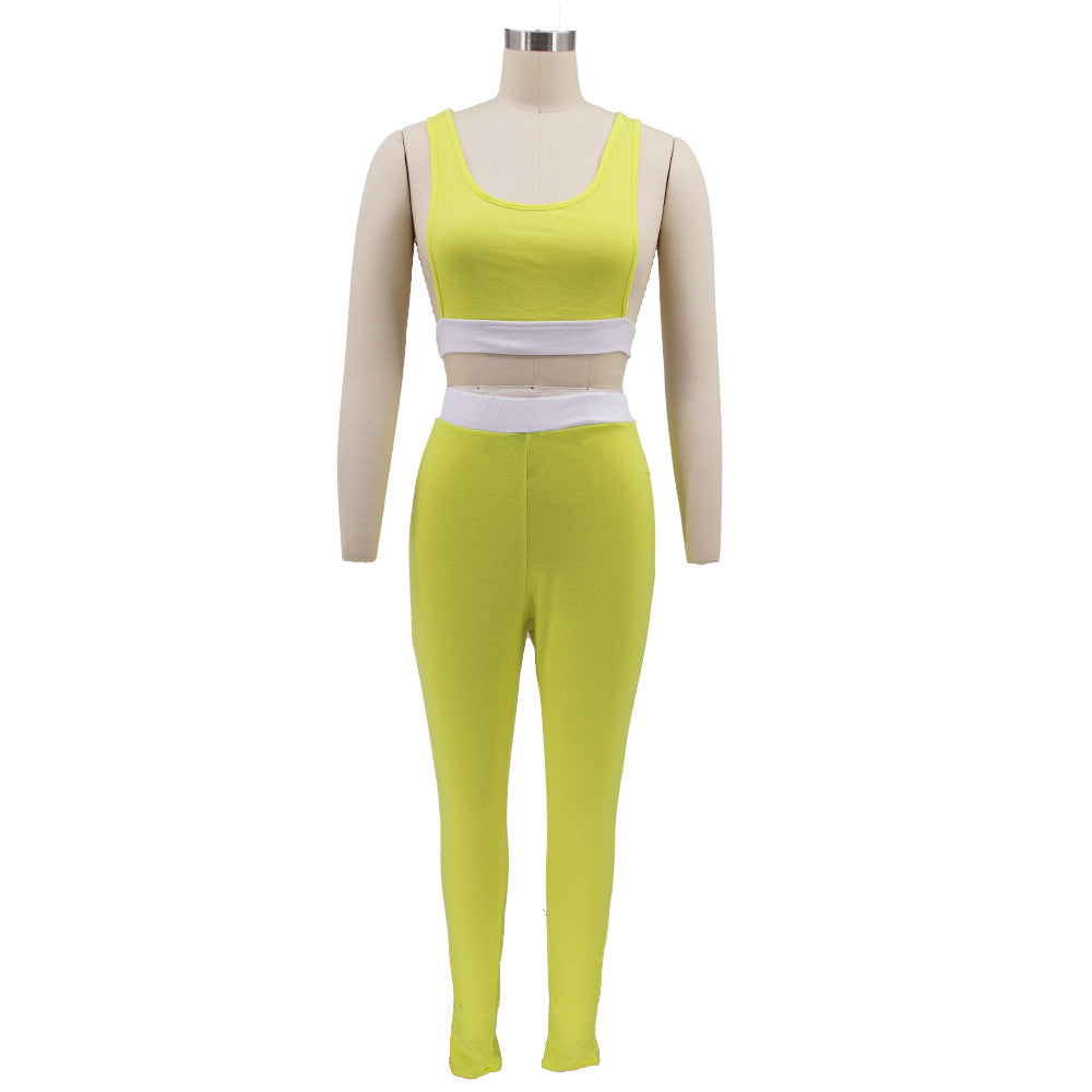 Women summer sexy vest and trousers Patchwork sports two-piece set 21