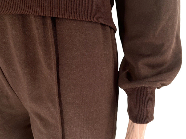 Autumn and Winter Solid Color Zipper Top Women's Fashion Casual Straight Pants two piece set 33