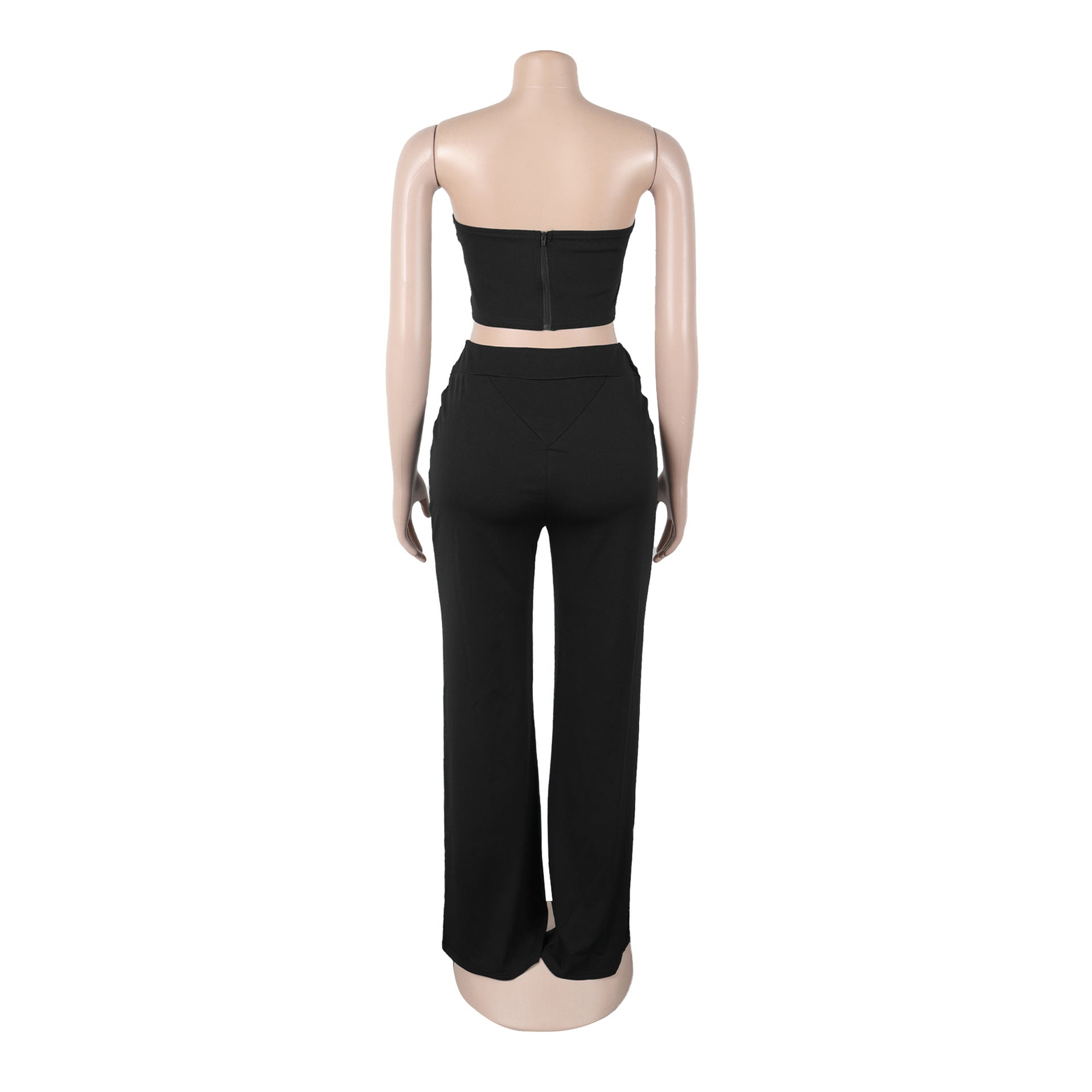 Women elegant elastic metal buckle decorated V-neck Top and Pants two-piece set 42