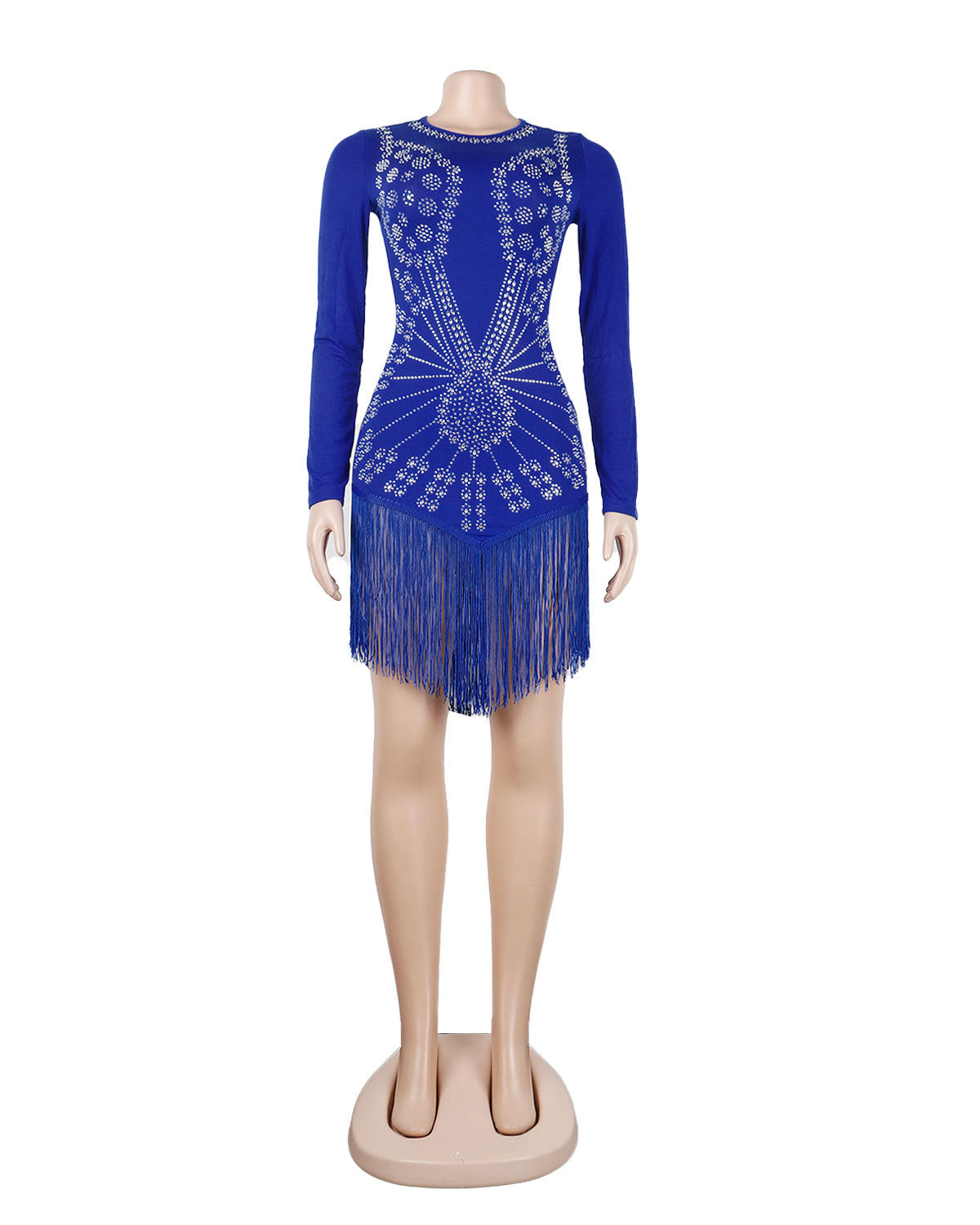 Women Sexy Long Sleeve Rhinestone Fringe Bodycon Dress 22