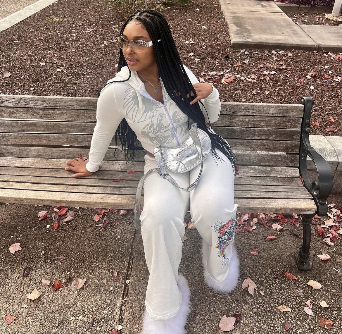 Women's Fashion Positioning Print Hoodies Casual Pants Two Piece Set 3