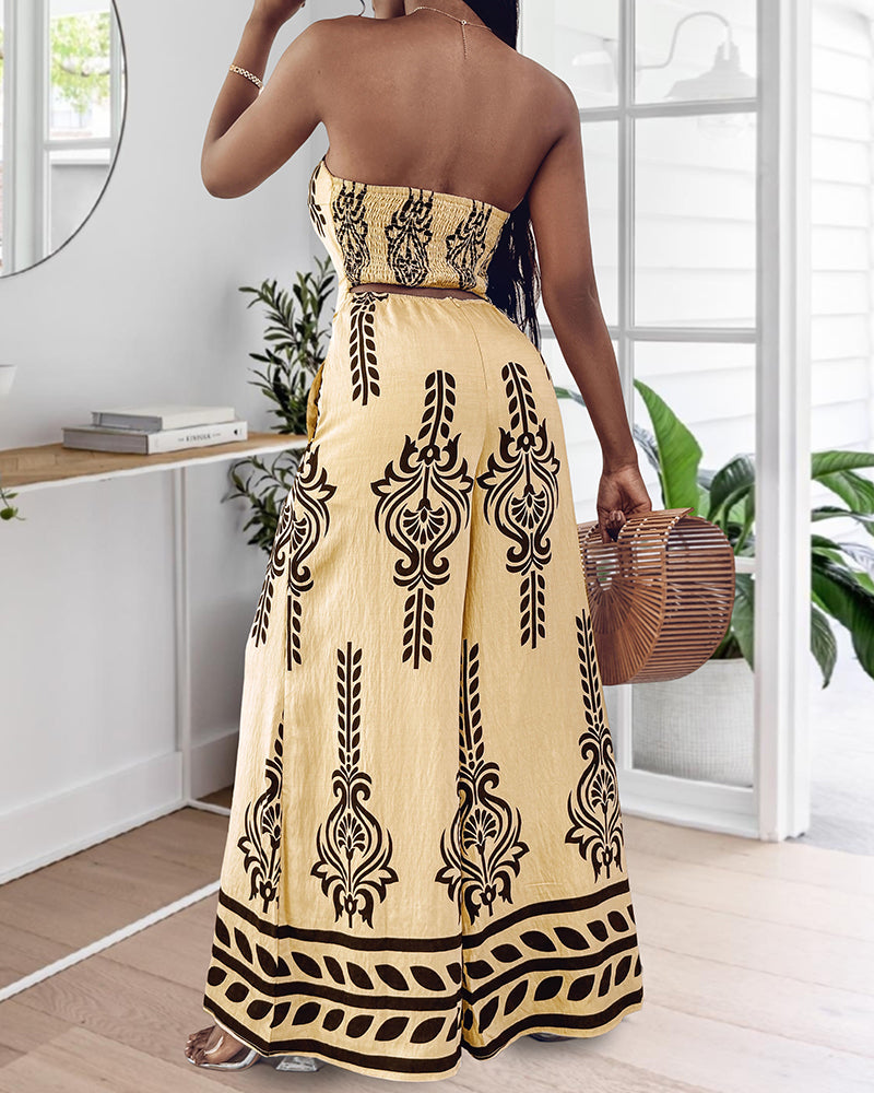 Print Strapless Belt Wide Leg Jumpsuit 6
