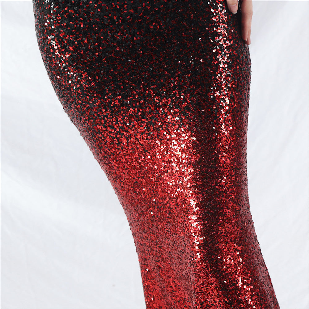 Elegant V-Neck Short Lseeve Sequins Mermaid Plus Size Formal Party Evening Dress 18