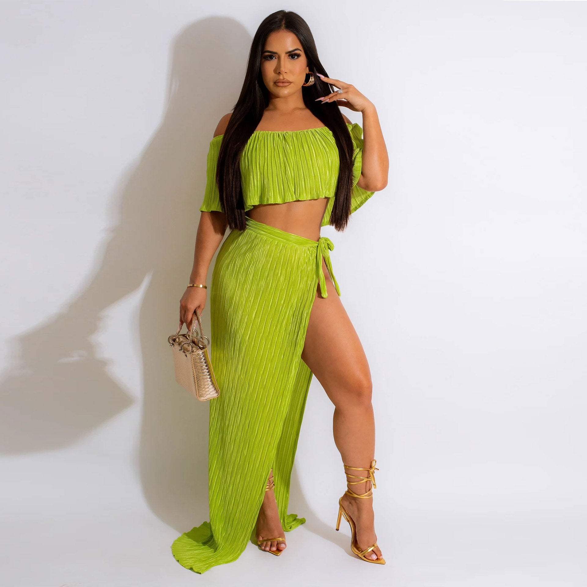 Sexy ruffled long skirt two-piece set nightclub clothes 6