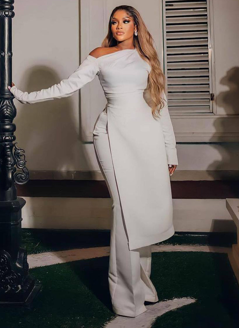 Women Solid Long Sleeve Slit Top and Pant Two Piece Set 3