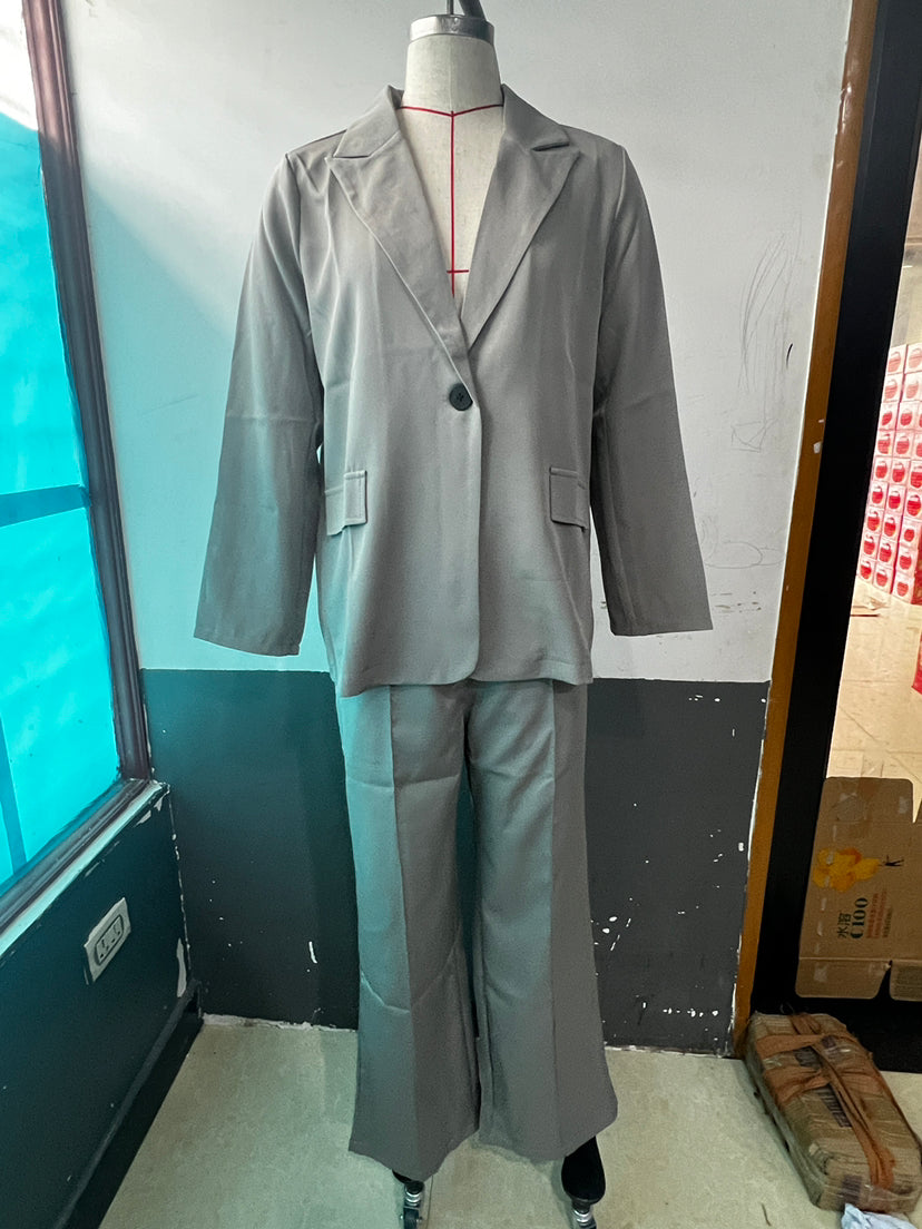 Fashionable Casual Solid Color Blazer Trousers Career Two Piece Suit 9