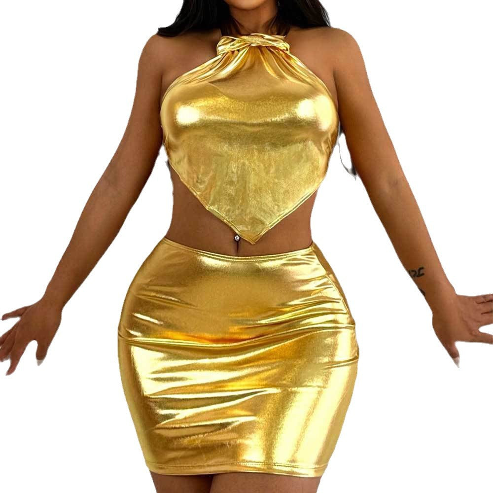 Halter Neck Vest Bodycon Short Skirt Sexy Two Piece Set 6