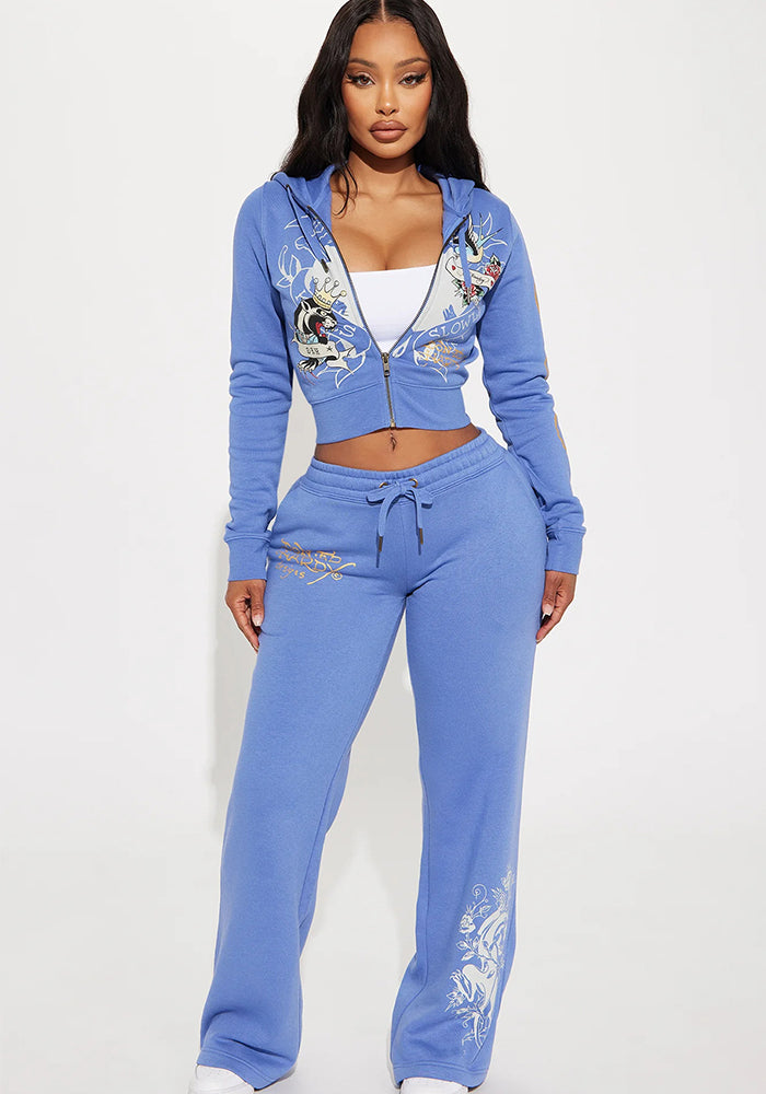 Women's Spring Autumn Print Tracksuit Long Sleeve Hooded Sports Two Piece Pants Set