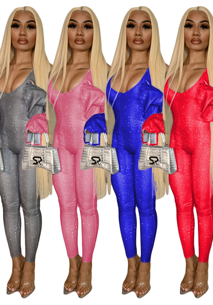 Autumn Winter Women's Tight Fitting Bell Sleeve Jumpsuit