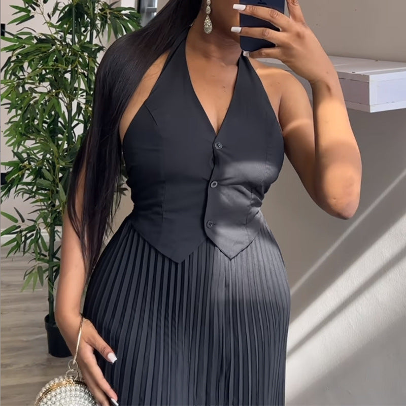 Women Summer Solid Halter Neck Vest And Skirt Casual Two-piece Set 6