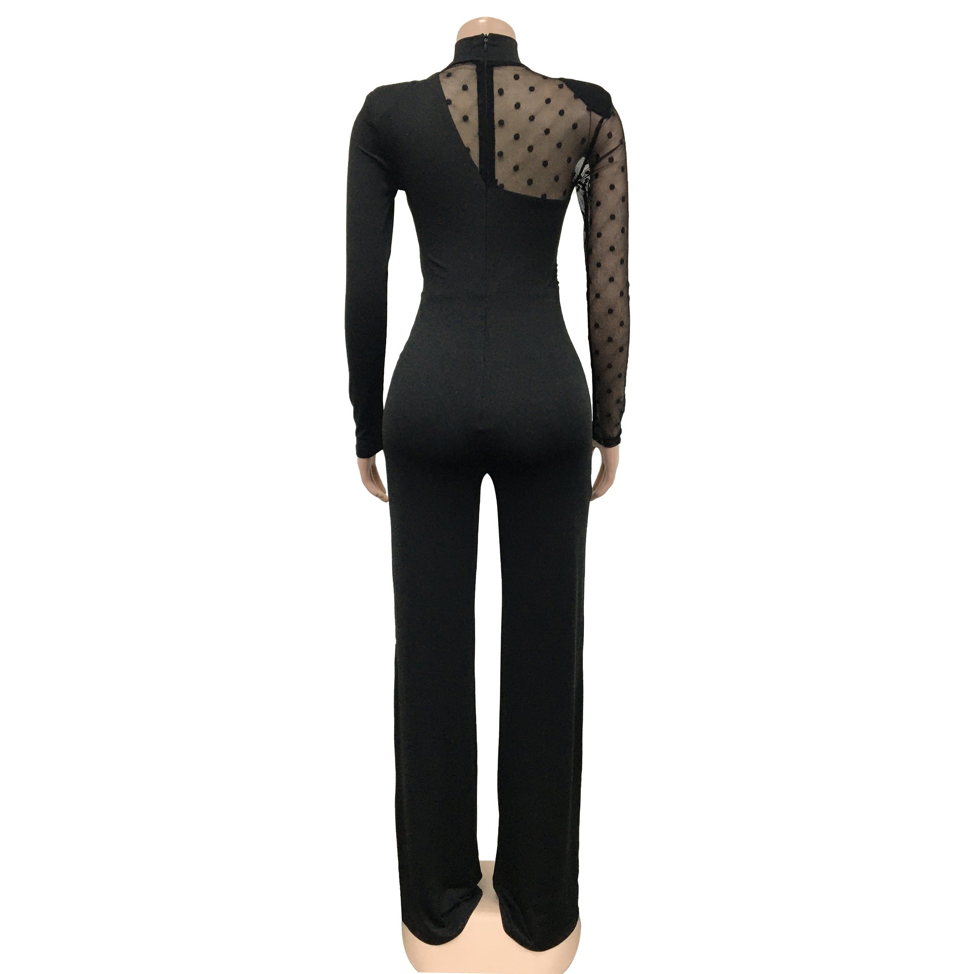 Women mesh See-Through Polka Dot Long Sleeve Jumpsuit 15