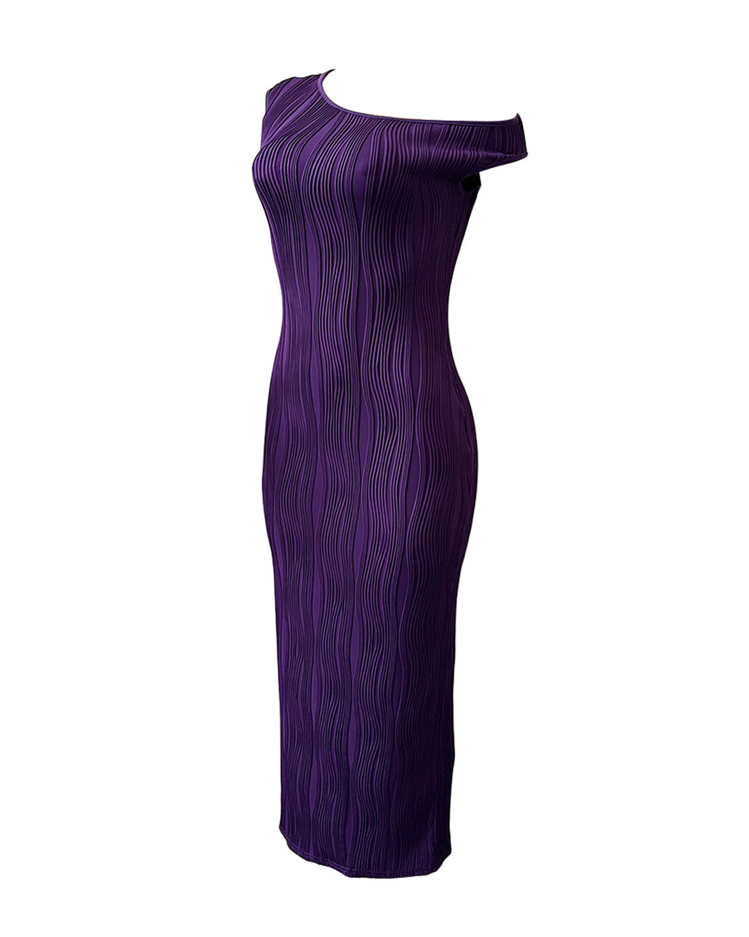 Fashion Ripple Slash Shoulder Slim Long Dress 32