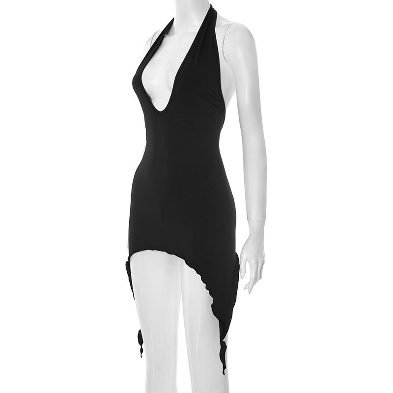 Women's Sexy Halter Neck U-Neck Deep Low Back Tight Fit Ribbon Bodycon Mini Dress 9