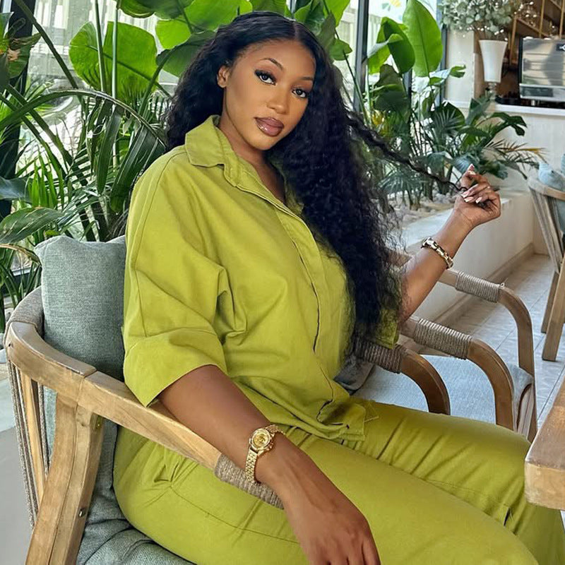 Plus Size Women summer solid African Top and long pants two-piece set 5