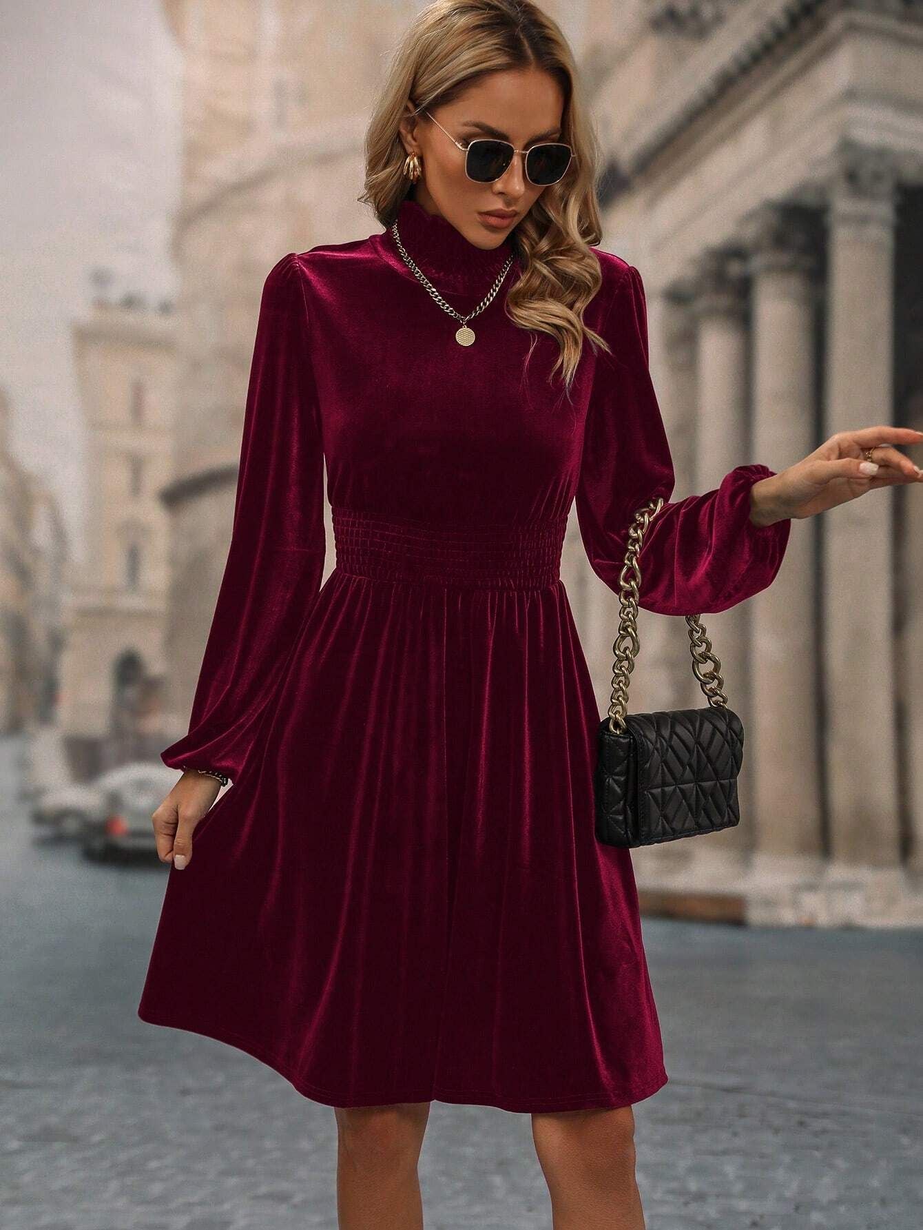 Women Fall/Winter Velvet Long Sleeve Dress 7
