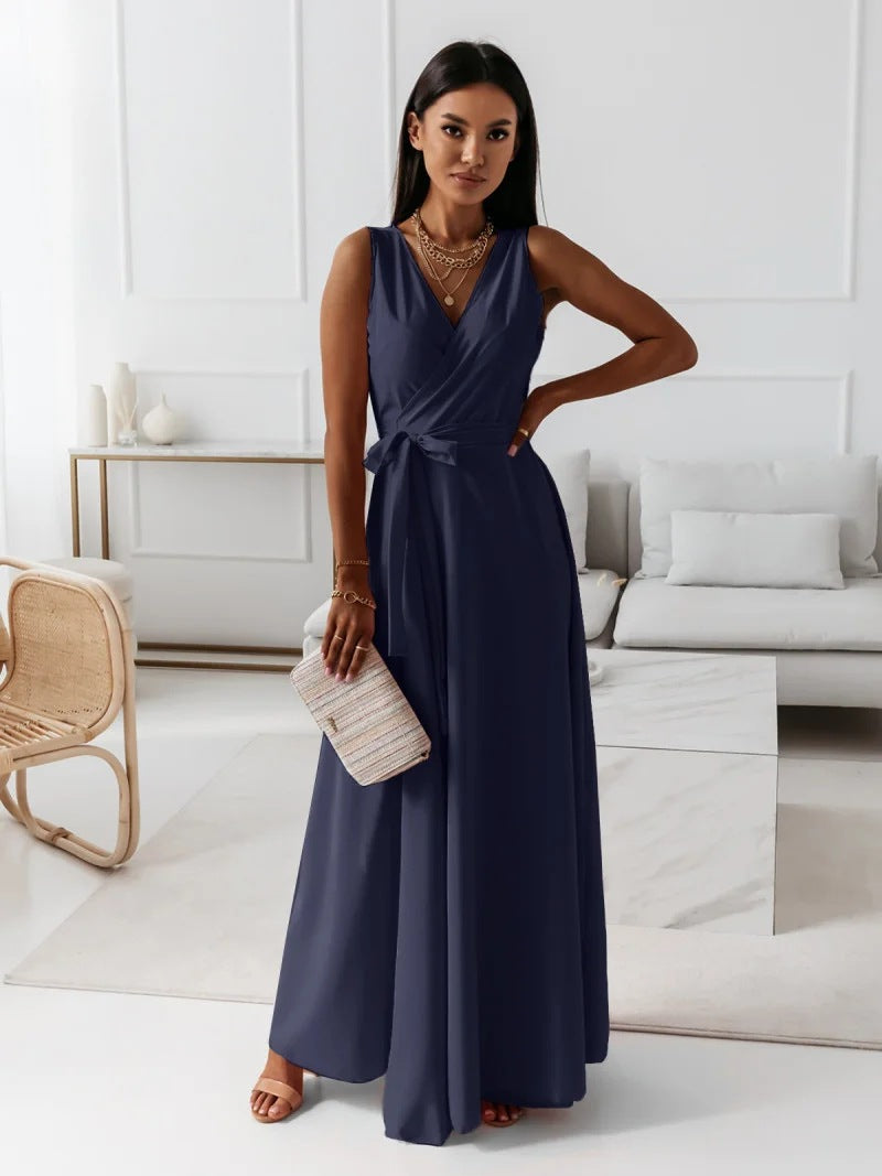Women Solid V-Neck Maxi Dress