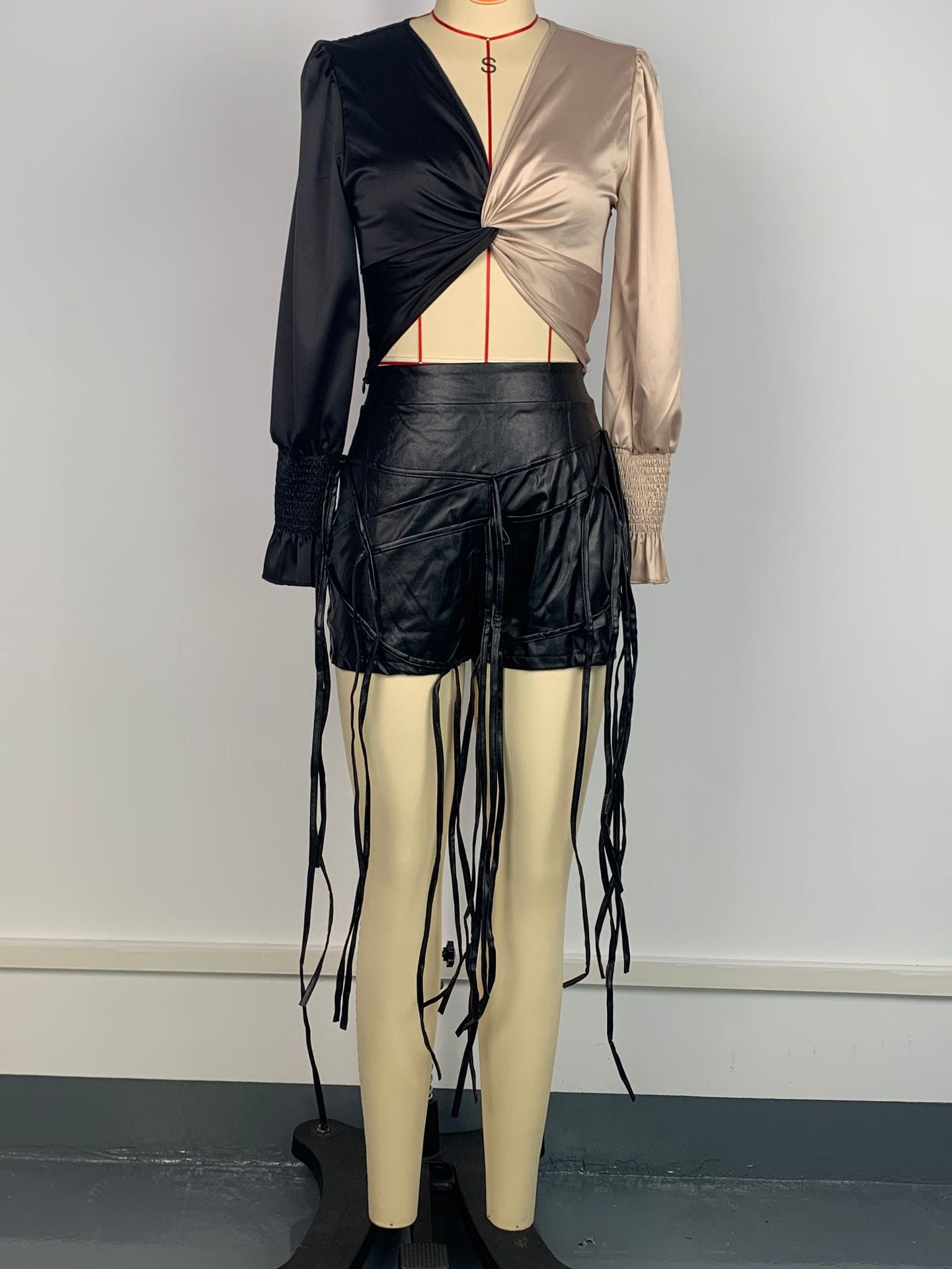 Women color block Patchwork v-neck long-sleeved color-blocked shirt 11