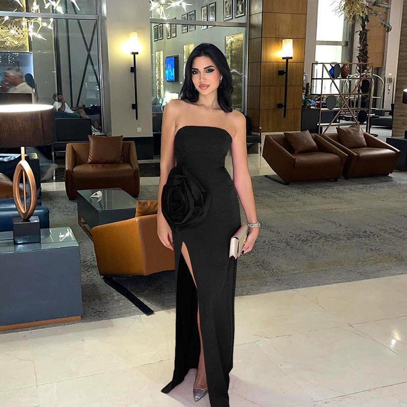 Women Large Floral Strapless Dress 6