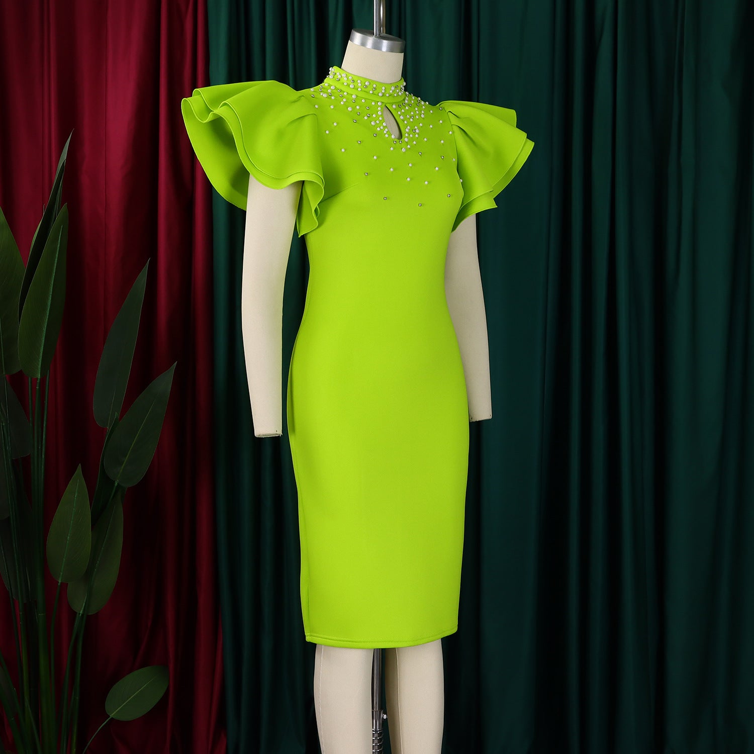 Women Sexy Ruffle Sleeve Beaded Party African Dress 15