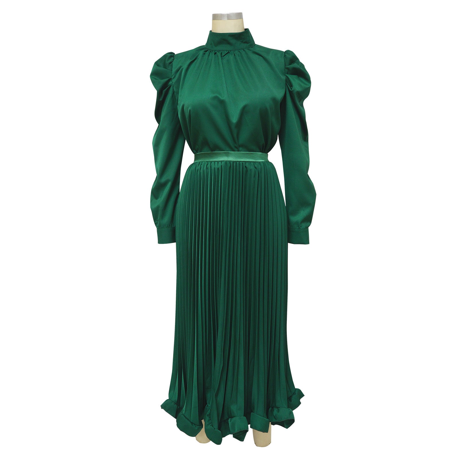 Fall Women Puff Sleeve Top And Ruffled Pleated Skirt Two-Piece Set 16