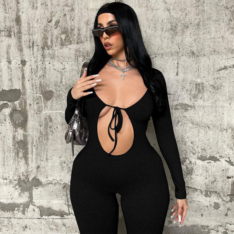 Women's Autumn Fashion Sexy Hollow Slim Long Sleeve Jumpsuit 10