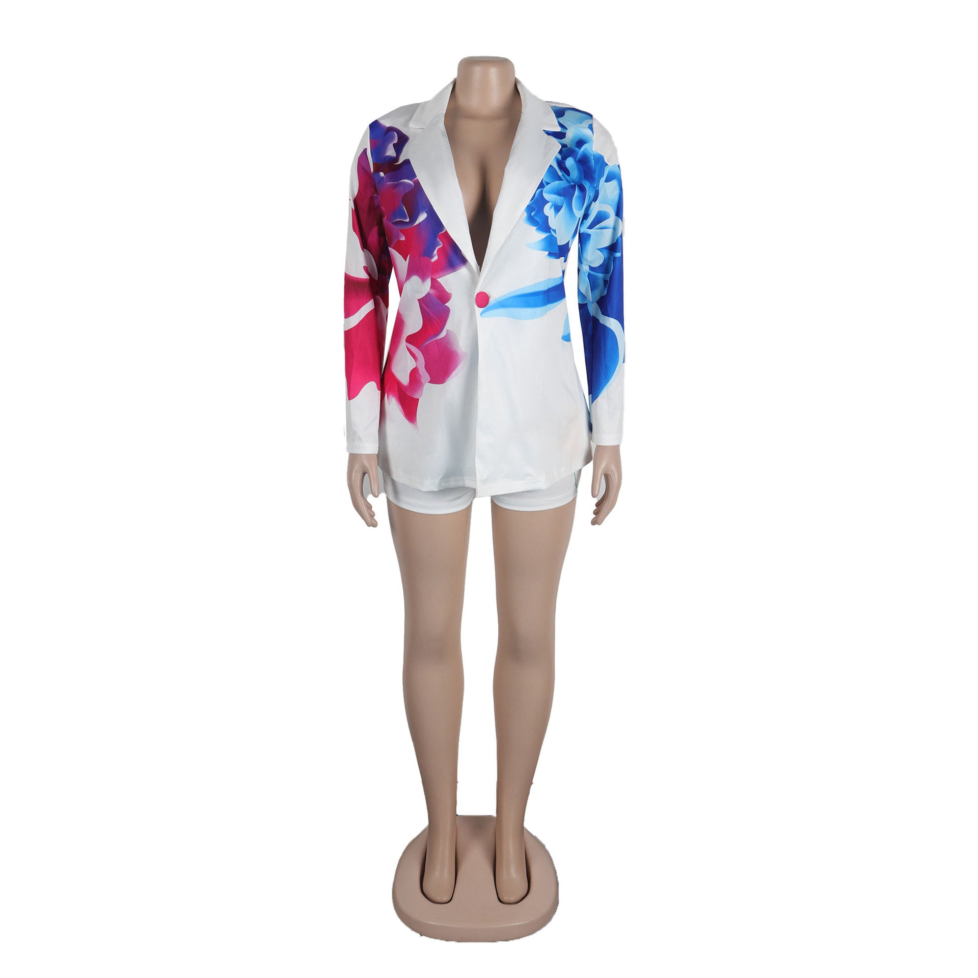 Sexy Plus size suit printed blazer shorts set 9