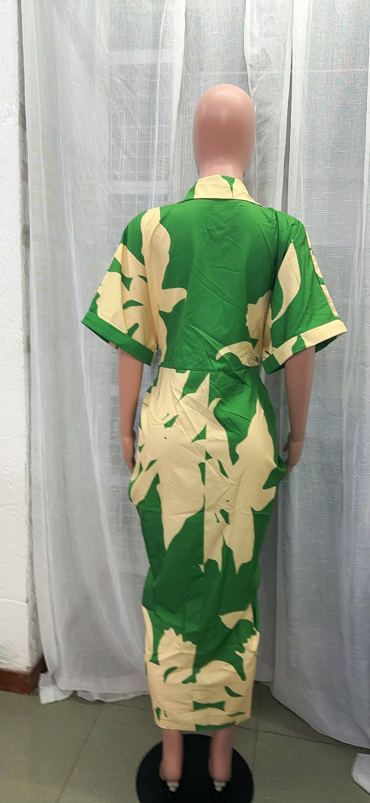 Women Printed Turndown Collar Short Sleeve Shirt Dress 12