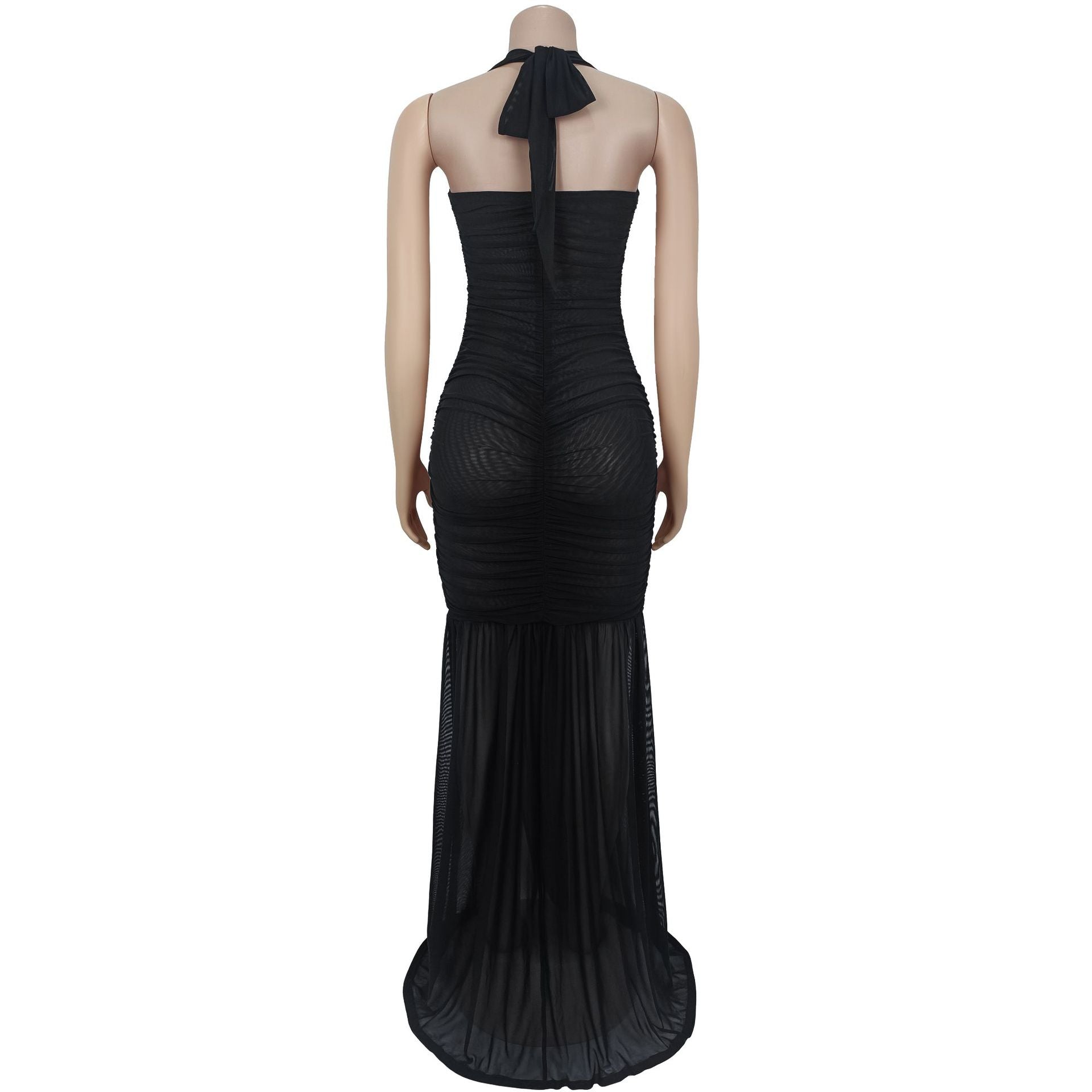 Women’s Summer Sheer High-Slit Solid Color Dress 11