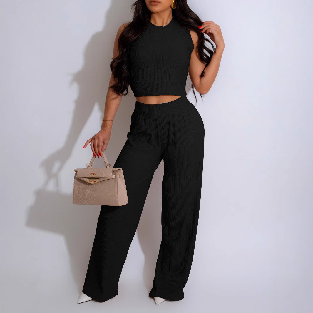 Women Sexy Vest Pleated Pants Two Piece Set 10